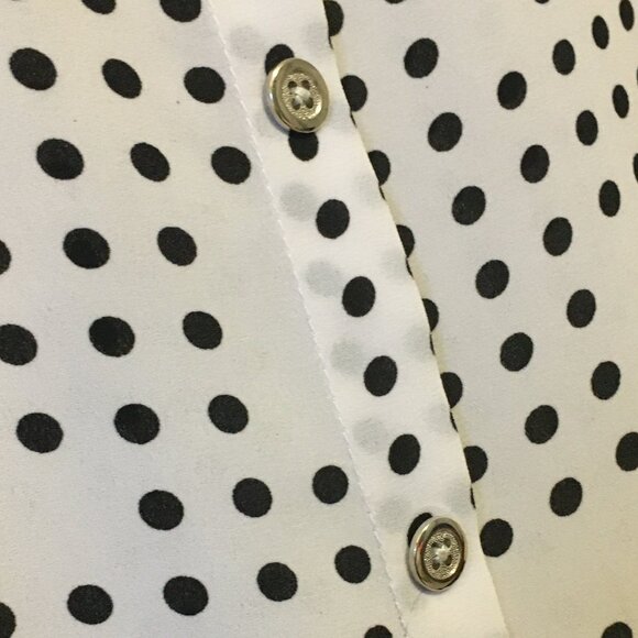 Domino Black White Polka Dot Tulip Cap Sleeve Button Up Shirt - Picture 9 of 15
